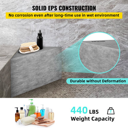 Kakelmonterad duschsits, 62,5 x 40 x 50 cm, färdig att kaklas, fabriksvattentät och 100 % läckagesäker, kakelbar hörnsits för dusch, 180 kg bärande triangulär duschbänk