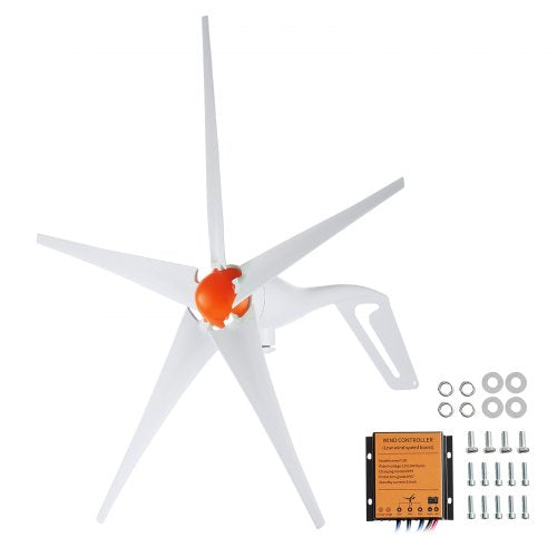 500W vindturbingenerator, 12V vindturbinsats, 5-bladig vindkraftgenerator med MPPT-regulator, justerbar vindriktning och 2,5 m/s startvindhastighet, lämplig för hem, gård, husbilar, båtar