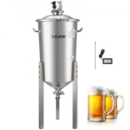 Stainless Steel Conical Fermenter, 8 Gal/30L Home Brewing Fermenation Tank, Brew Bucket Fermentor with Conical Bottom, 3 Adjustable Legs, Lid, Handle & Thermometer, for Wine, Beer Fermentation