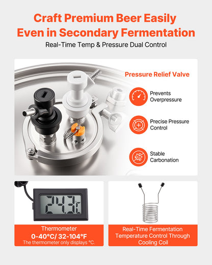 Stainless Steel Conical Fermenter, 16 Gal/60L Home Brewing Fermenation Tank, Brew Bucket Fermentor with Conical Bottom, 3 Caster Wheels, Lid, Handle & Thermometer, for Wine, Beer Fermentation