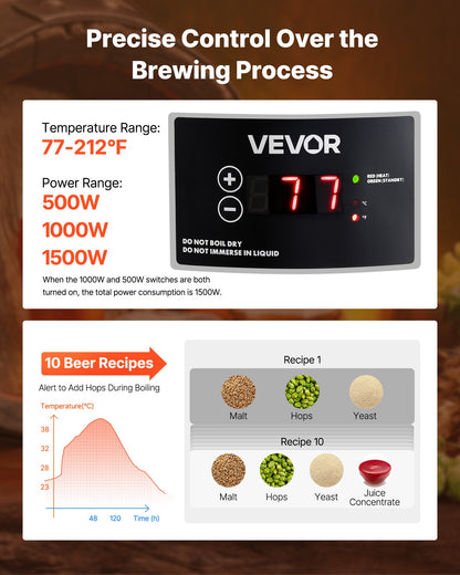 Electric Brewing System, 8 Gal/30L Brewing Pot Home Beer Brewer, 304 Stainless Steel Body, Mash Boil Device with Integrated Inner Barrel & Reinforced Handle, 25-100℃ Temp
