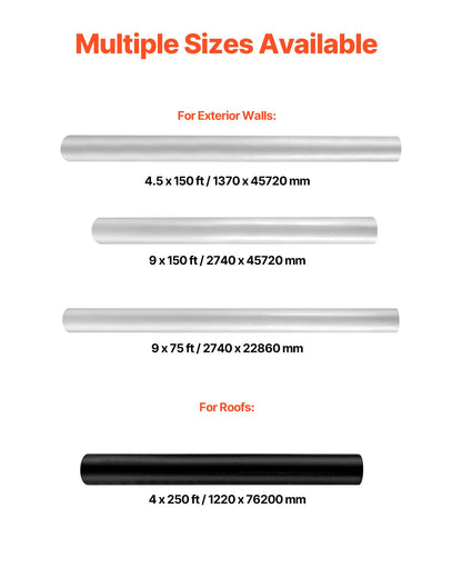 Husfolie, 2740 x 45720 mm, 0,13 mm tjock ångspärr, kraftig plastfolie för rivbeständig, ångspärr av tyg för bostads- och kommersiella byggen, vit