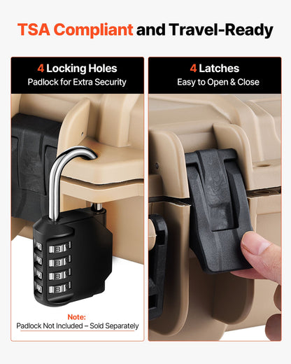 Hård gevärsväska, låsbar gevärsväska med 4 lager förskurna skum, 914 mm vapenförvaring med hjul, IP67 vattentäta och dammtäta pistolförvaringsväskor för gevär, hagelgevär, airsoftvapen, khaki