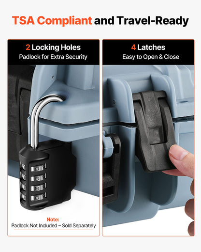 Hård gevärsväska, låsbar gevärsväska med förskurna skum, 1016 mm vapenförvaring med hjul, IP67 vattentät och dammtät flyttbar stor pistolförvaring för gevär, hagelgevär, airsoftvapen, grå