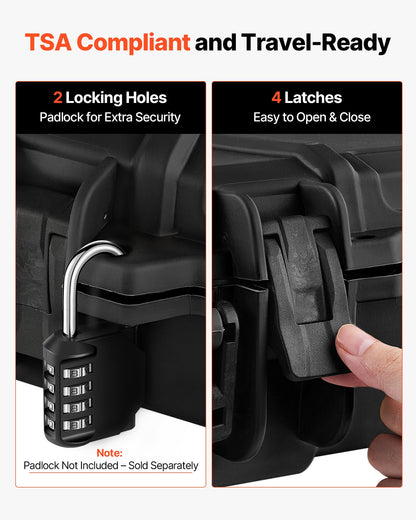 Hård gevärsväska, låsbar gevärsväska med förskurna skum, 1016 mm vapenförvaring med hjul, IP67 vattentät och dammtät flyttbar stor pistolförvaring för gevär, hagelgevär, airsoftvapen, svart