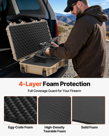 Hård gevärsväska, låsbar gevärsväska med förskurna skum, 1016 mm vapenförvaring med hjul, IP67 vattentät och dammtät flyttbar stor pistolförvaring för gevär, hagelgevär, airsoftvapen, kaki