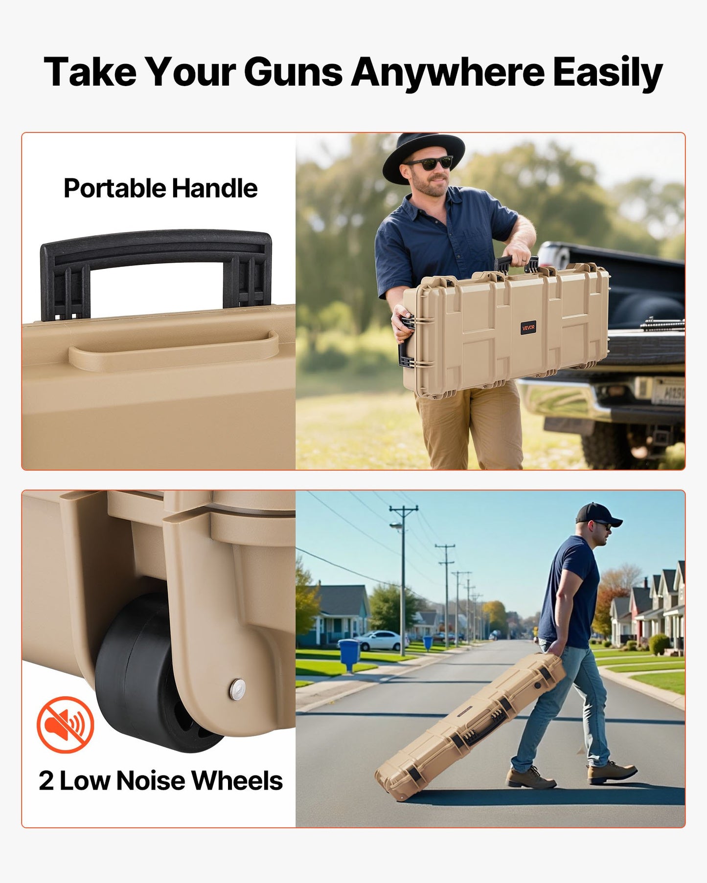 Hård gevärsväska, låsbar gevärsväska med förskurna skum, 1066 mm flyttbar vapenförvaring med hjul, IP67 vattentät och dammtät pistolförvaring för gevär, hagelgevär, airsoftvapen, kaki