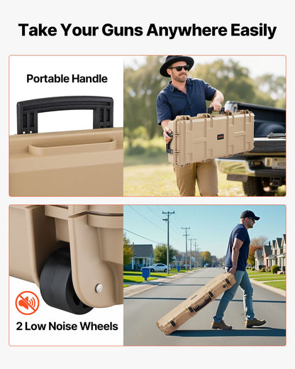 Hård gevärsväska, låsbar gevärsväska med förskurna skum, 1066 mm flyttbar vapenförvaring med hjul, IP67 vattentät och dammtät pistolförvaring för gevär, hagelgevär, airsoftvapen, kaki