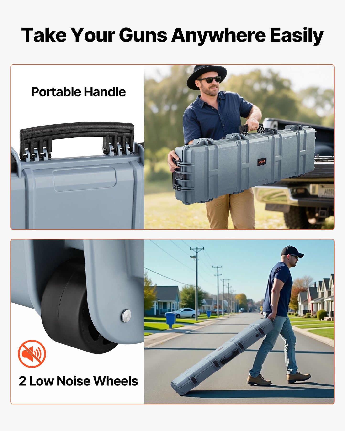 Hård gevärsväska, låsbar gevärsväska med förskurna skum, 1270 mm flyttbar vapenförvaring med hjul, IP67 vattentät och dammtät pistolförvaring för gevär, hagelgevär, airsoftvapen, grå