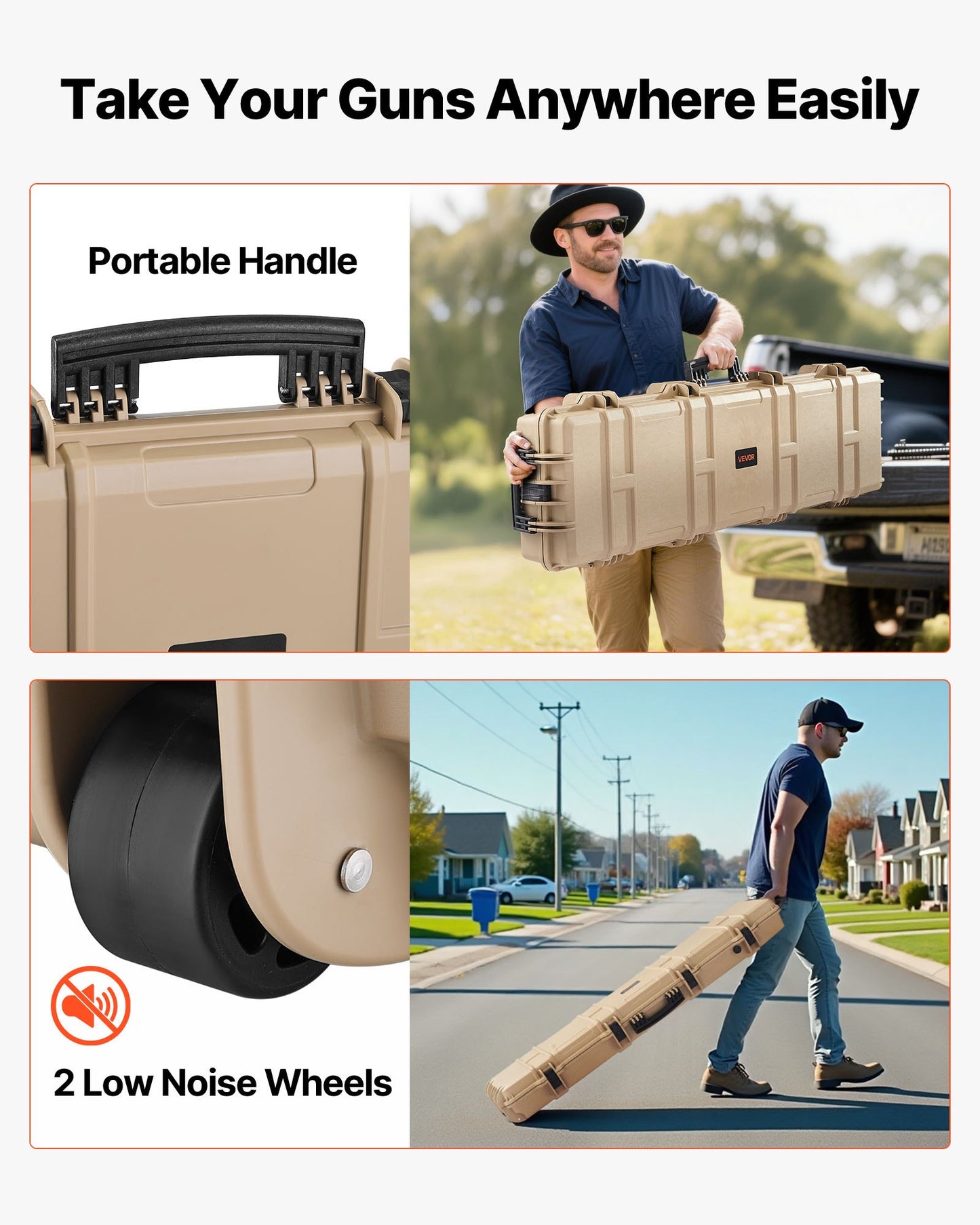 Hård gevärsväska, låsbar gevärsväska med förskurna skum, 1270 mm flyttbar vapenförvaring med hjul, IP67 vattentät och dammtät pistolförvaring för gevär, hagelgevär, airsoftvapen, kaki