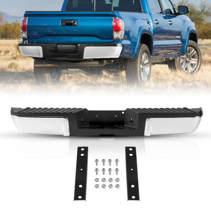 Bakre stötfångare, kompatibel med 2008-2016-Ford F250/Ford F350 Super Duty, stötfångare i kromstål, reservdel för bakre stötfångare med registreringsskyltsbelysning och fotsteg, för FO1103148