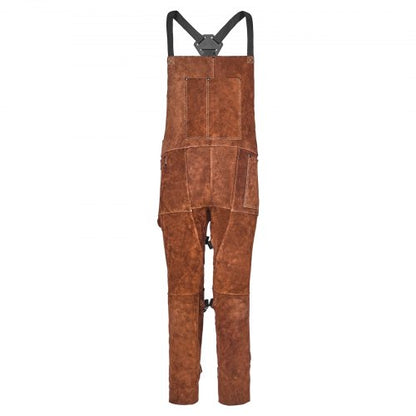 Leather Welding Apron Split Leg, Heavy Duty Cowhide Flame Resistant Welding Pants for Men Women, Heat-Resistant Safety Apron with 3 Pockets for Woodworking, Gardening, Blacksmithing, XL-Size