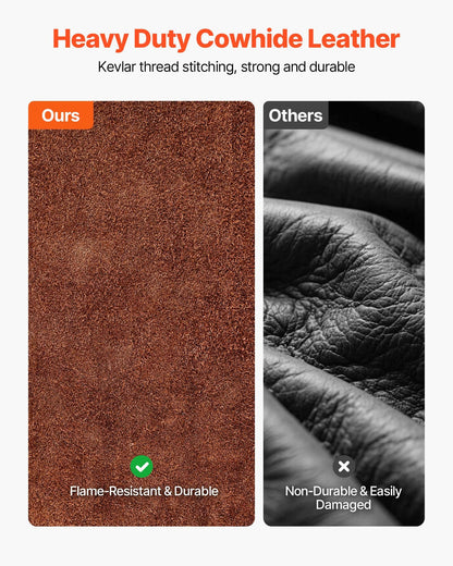 Svetsförkläde i läder med delade ben, kraftiga flamskyddade svetsbyxor i kohud för män och kvinnor, värmebeständigt säkerhetsförkläde med 3 fickor för träbearbetning, trädgårdsarbete, smedja, L-storlek