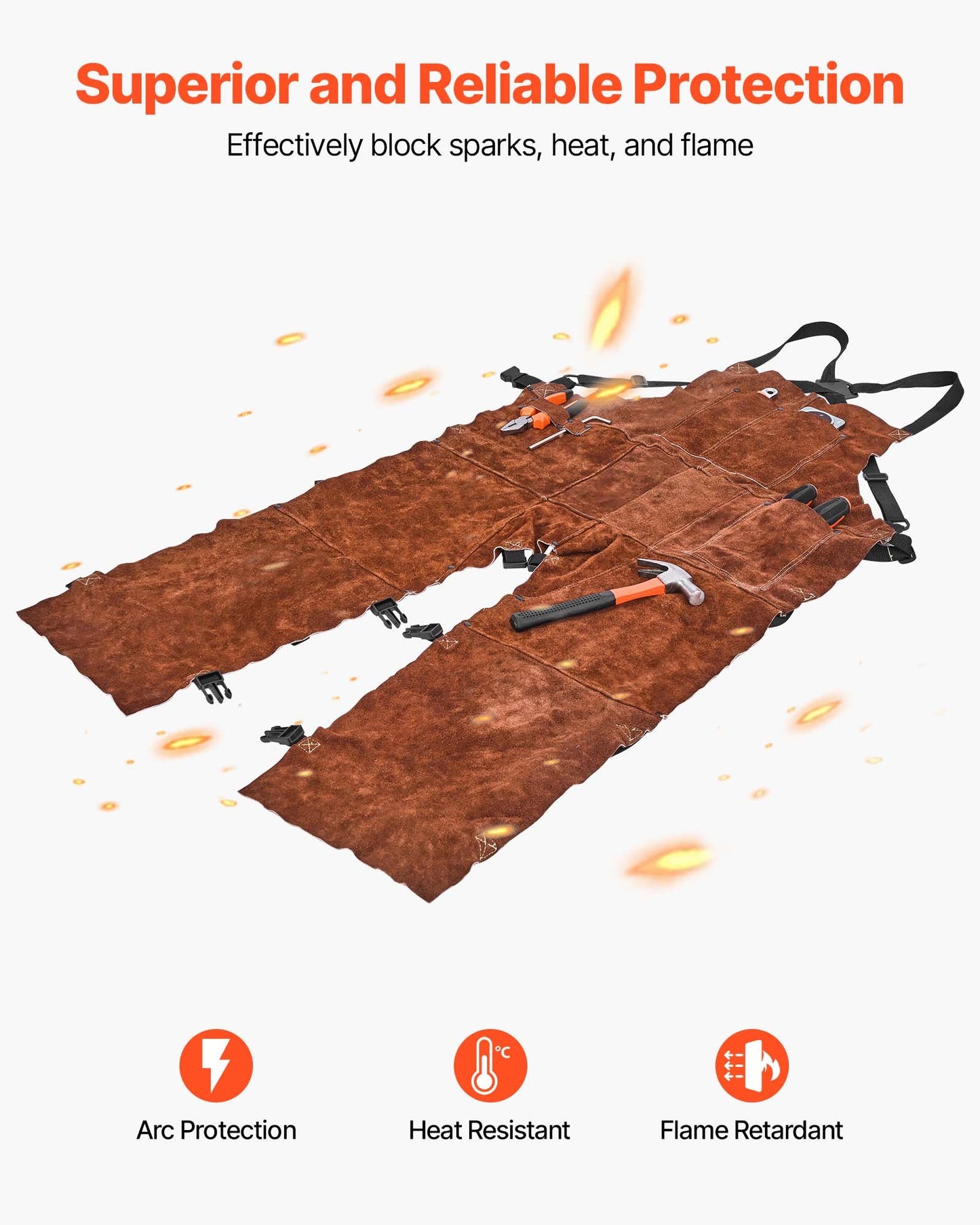 Svetsförkläde i läder med delade ben, kraftiga flamskyddade svetsbyxor i kohud för män och kvinnor, värmebeständigt säkerhetsförkläde med 3 fickor för träbearbetning, trädgårdsarbete, smedja, L-storlek