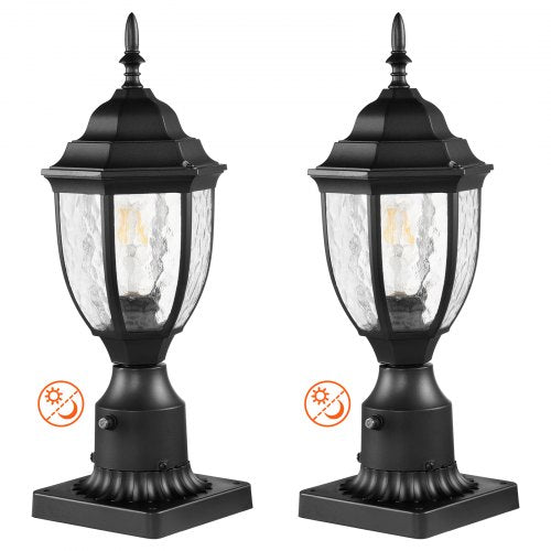 2-pack Dusk to Dawn utomhuslampa, 390 mm, vattentäta lyktstolparmaturer med 3,5 tums pelarmatur i glas med fot, blixtsäker utomhuslampa för uteplats, trädgård, gångväg