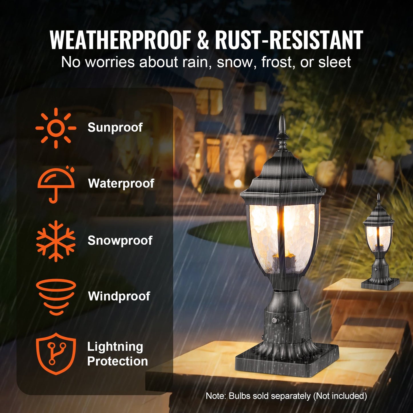 2-pack Dusk to Dawn utomhuslampa, 390 mm, vattentäta lyktstolparmaturer med 3,5 tums pelarmatur i glas med fot, blixtsäker utomhuslampa för uteplats, trädgård, gångväg