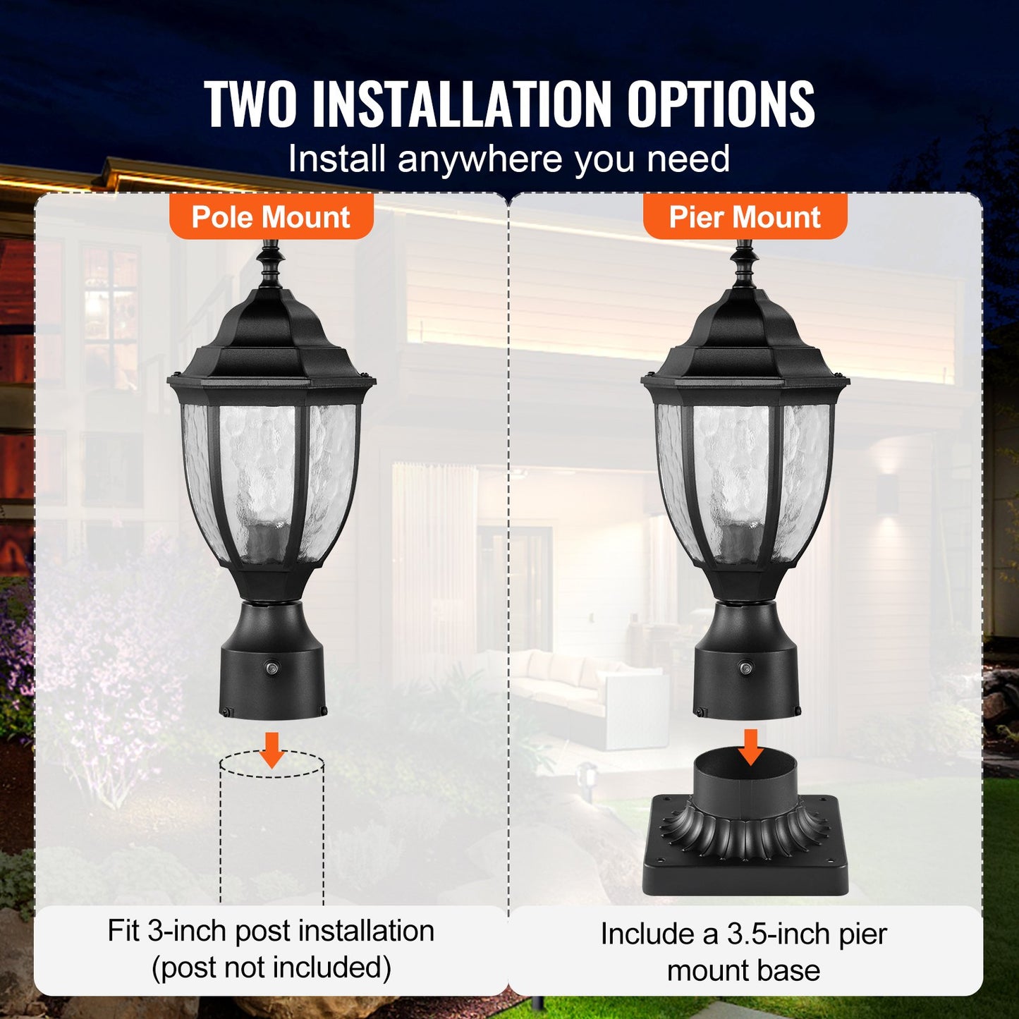 2-pack Dusk to Dawn utomhuslampa, 390 mm, vattentäta lyktstolparmaturer med 3,5 tums pelarmatur i glas med fot, blixtsäker utomhuslampa för uteplats, trädgård, gångväg