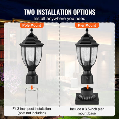 2-pack Dusk to Dawn utomhuslampa, 390 mm, vattentäta lyktstolparmaturer med 3,5 tums pelarmatur i glas med fot, blixtsäker utomhuslampa för uteplats, trädgård, gångväg