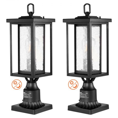 2 Pack Dusk to Dawn Outdoor Post Light, 450 mm, Waterproof Lamp Post Light Fixtures with 3.5 in Pier Mount Base Glass Shade, Lightning-proof Exterior Pole Column Light for Patio Garden Pathway