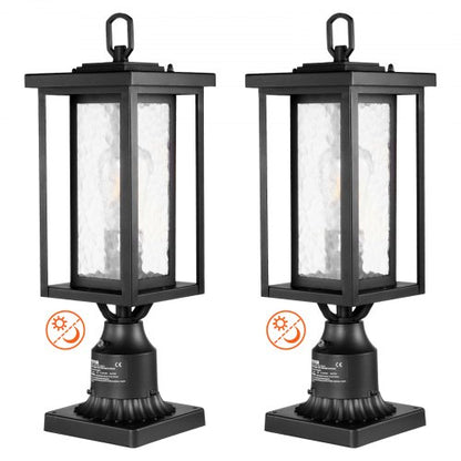 2 Pack Dusk to Dawn Outdoor Post Light, 450 mm, Waterproof Lamp Post Light Fixtures with 3.5 in Pier Mount Base Glass Shade, Lightning-proof Exterior Pole Column Light for Patio Garden Pathway