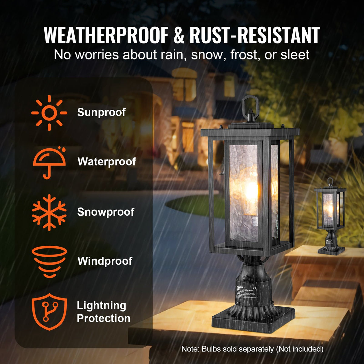 2 Pack Dusk to Dawn Outdoor Post Light, 450 mm, Waterproof Lamp Post Light Fixtures with 3.5 in Pier Mount Base Glass Shade, Lightning-proof Exterior Pole Column Light for Patio Garden Pathway