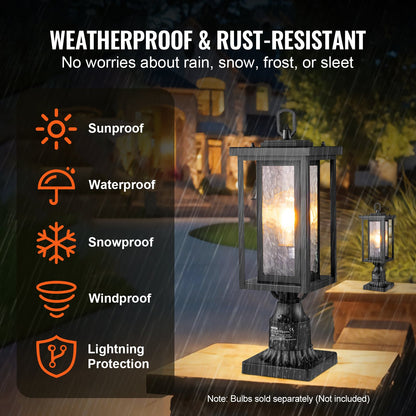 2 Pack Dusk to Dawn Outdoor Post Light, 450 mm, Waterproof Lamp Post Light Fixtures with 3.5 in Pier Mount Base Glass Shade, Lightning-proof Exterior Pole Column Light for Patio Garden Pathway