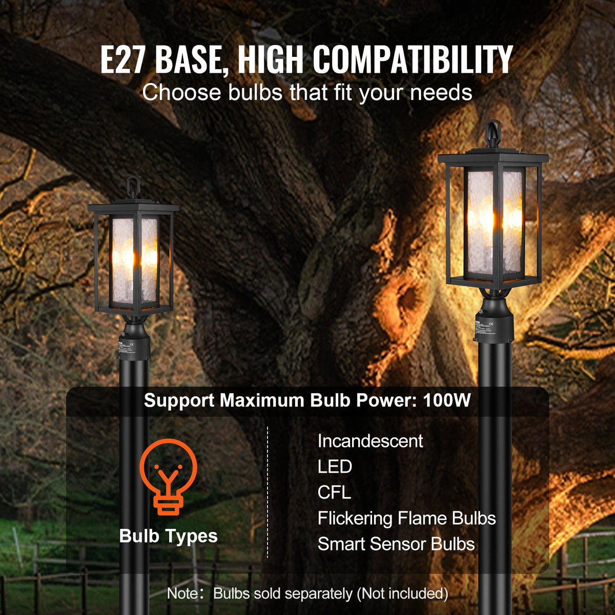 2 Pack Dusk to Dawn Outdoor Post Light, 450 mm, Waterproof Lamp Post Light Fixtures with 3.5 in Pier Mount Base Glass Shade, Lightning-proof Exterior Pole Column Light for Patio Garden Pathway