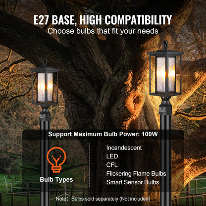 2 Pack Dusk to Dawn Outdoor Post Light, 450 mm, Waterproof Lamp Post Light Fixtures with 3.5 in Pier Mount Base Glass Shade, Lightning-proof Exterior Pole Column Light for Patio Garden Pathway