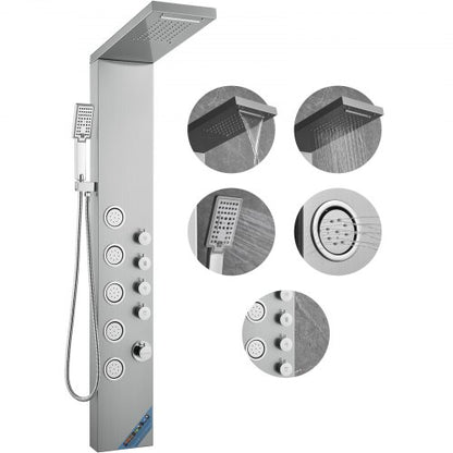 Duschpanelsystem, 4 duschlägen Duschpaneltorn, Regn, Vattenfall, 5 helkroppsmassagestrålar och handhållet duschmunstycke med 3 lägen och 59" slang, väggmonterat duschset i rostfritt stål
