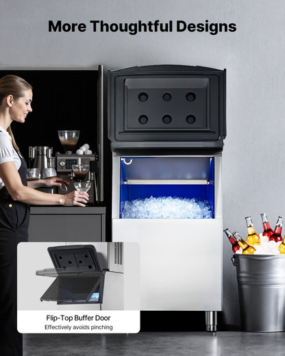 Förvaringsbehållare för kommersiell ismaskin, islåda med kapacitet på 113 kg, förvaringsbehållare i rostfritt stål för kommersiell is med justerbara halkfria gummifötter, lämplig för restauranger, hotell och dryckesbutiker