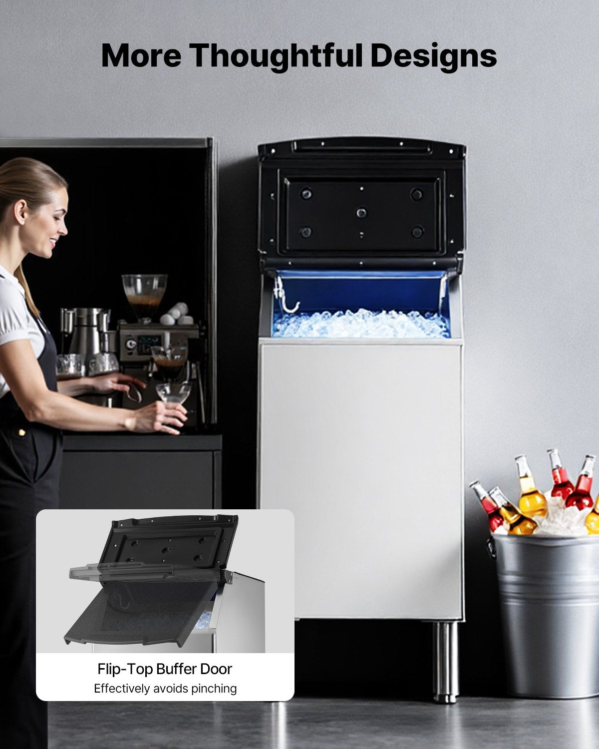 Förvaringsbehållare för kommersiell ismaskin, islåda med kapacitet på 136 kg, förvaringsbehållare i rostfritt stål för kommersiell is med justerbara halkfria gummifötter, lämplig för restauranger, hotell och dryckesbutiker