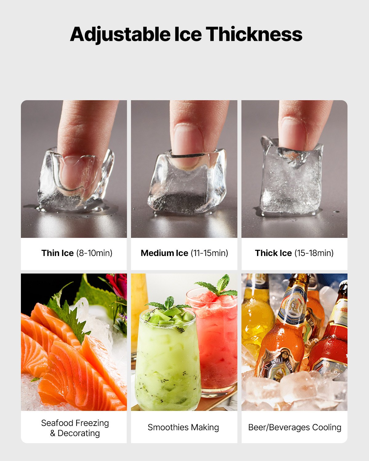 Kommersiell ismaskin - huvud, 136 kg/dag ismaskin i rostfritt stål med schemalagd istillverkning, självrengörande, justerbar tjocklek, idealisk för restaurangbar café hotell - endast huvud