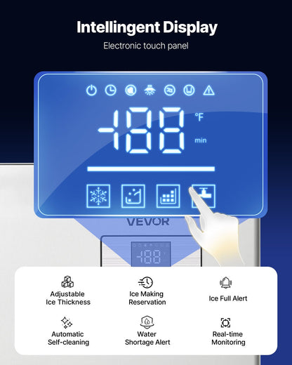 Kommersiell ismaskin - huvud, 250 kg/dag ismaskin i rostfritt stål med schemalagd istillverkning, självrengörande, justerbar tjocklek, idealisk för restaurangbar café hotell - endast huvud