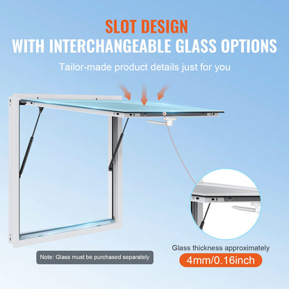 Koncessionsfönster 36"x36", servicefönster i aluminiumlegering för matvagnar med markisdörr och dragkrok, upp till 85 graders stående serveringfönster för matvagnar, glas ingår ej