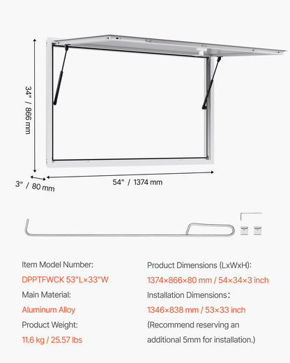 Koncessionsfönster 135x84 cm, servicefönster med aluminiumram för food truck, upp till 85 graders ställfönster med markisdörr och dragkrok, regnvattentåligt för koncessionsvagn