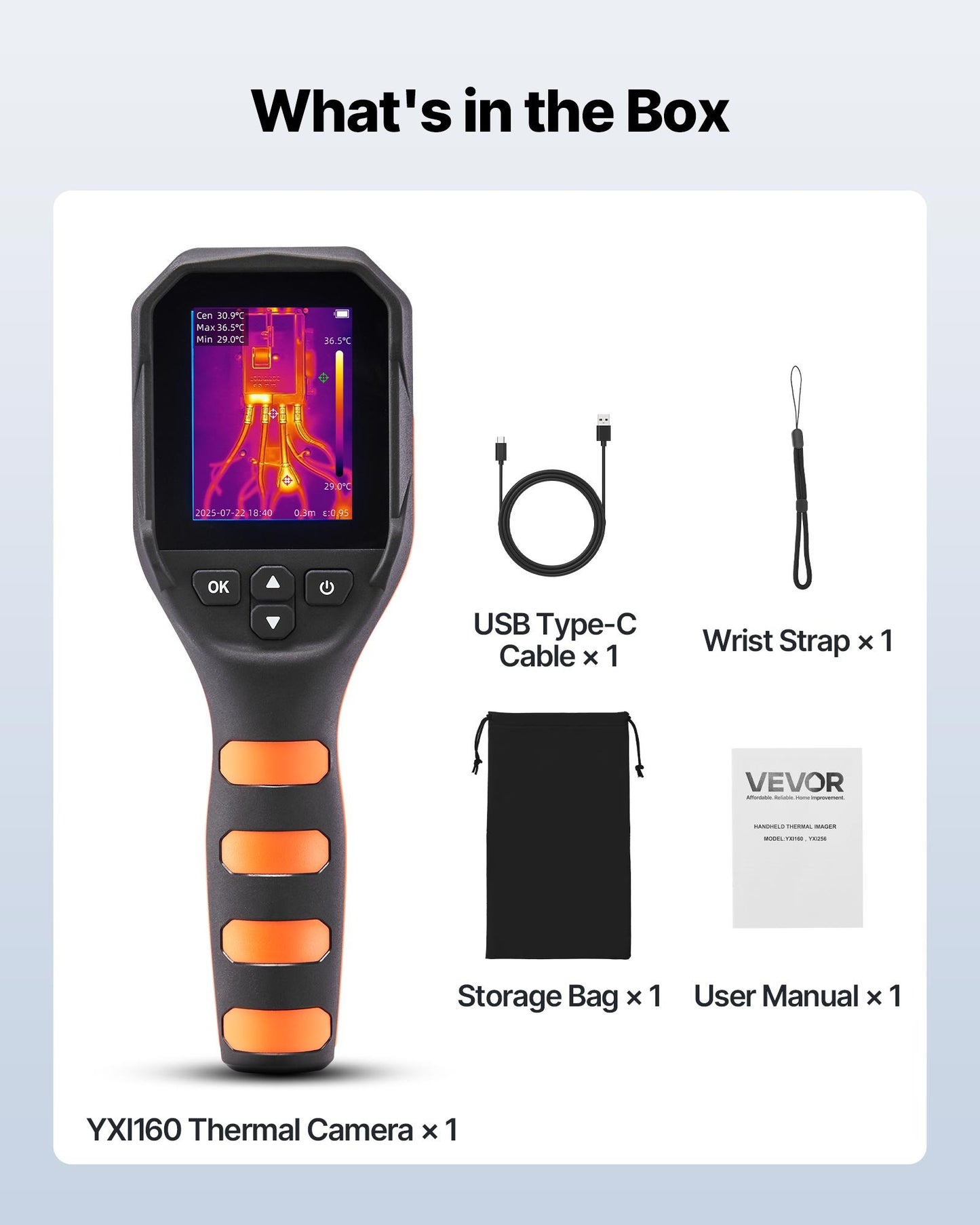 Värmekamera, 320 x 240 TISR superupplösning, värmekamera med 2 MP visuell kamera, 160 x 120 IR-upplösning, 25 HZ uppdateringsfrekvens, -4°F till 1022°F, 4 bildlägen och 6 färgpaletter