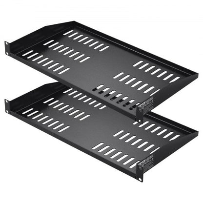 2 st 1U serverhylla, 254 mm djup, maxlastkapacitet 23 kg, ventilerad, utkragande eller väggmonterad hylla med bricka, god luftcirkulation för nätverksskåp eller utrustningsrack på 482,6 mm
