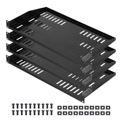 1U serverhylla, 4 st, 22,68 kg maxbärande ventilerad cantilever, väggmonterad eller rackmonterad hylla med bricka, 254 mm djup, god luftcirkulation för skåpbaserad datornätverksutrustning