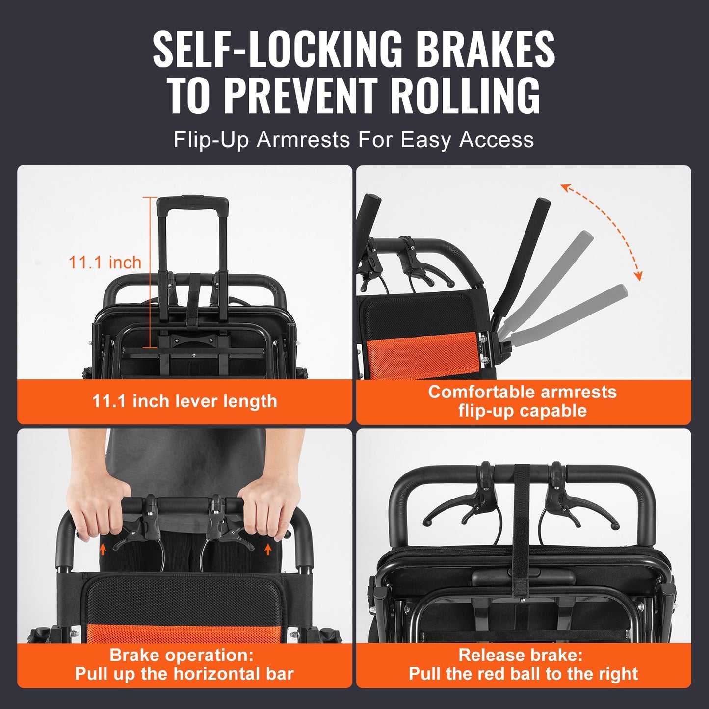 Rullstol i aluminiumlegering, hopfällbar, 45,7 cm, sits 99,8 kg