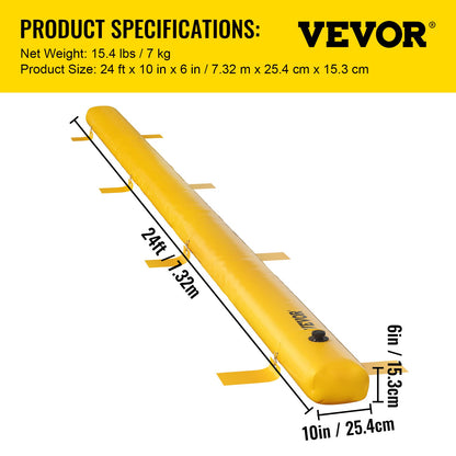 Översvämningsbarriär, 732 × 25,4 × 15,3 cm, återanvändbara PVC-vattenavledningsrör, lättviktig vattenbarriär med utmärkt vattentät effekt, används för dörröppningar, garage, gul