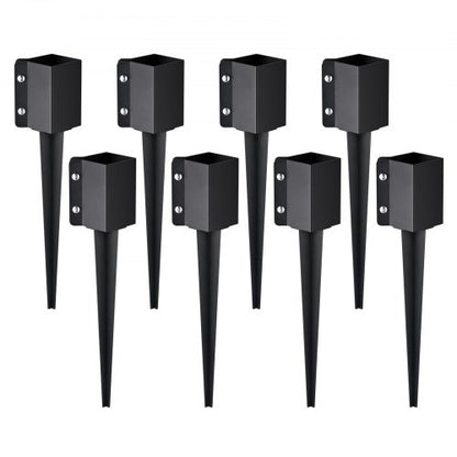 Jordspett för staketstolpar, 8-pack 24 x 4 x 4 tum/61 x 10,2 x 10,2 cm ytterdiameter (innerdiameter 3,5 x 3,5 tum/8,9 x 8,9 cm), svart pulverlackerad metallstolpe, jord, för brevlådetrappor, trädgårdsräcke