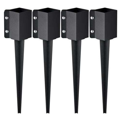 Jordspett för staketstolpar, 4-pack 24 x 4 x 4 tum ytterdiameter (innerdiameter 3,5 x 3,5 tum), metall svart pulverlackerad stolpspett, för brevlådetrappor, trädgårdsräcke