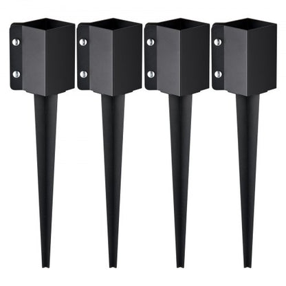 Jordspett för staketstolpar, 4-pack 24 x 4 x 4 tum ytterdiameter (innerdiameter 3,5 x 3,5 tum), metall svart pulverlackerad stolpspett, för brevlådetrappor, trädgårdsräcke