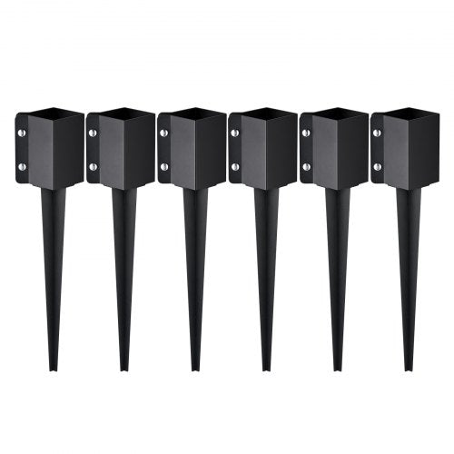 Jordspett för staketstolpar, 6-pack 24 x 4 x 4 tum ytterdiameter (innerdiameter 3,5 x 3,5 tum), metall svart pulverlackerad stolpstång, för brevlådetrappor, trädgårdsräcke