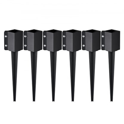 Jordspett för staketstolpar, 6-pack 24 x 4 x 4 tum ytterdiameter (innerdiameter 3,5 x 3,5 tum), metall svart pulverlackerad stolpstång, för brevlådetrappor, trädgårdsräcke