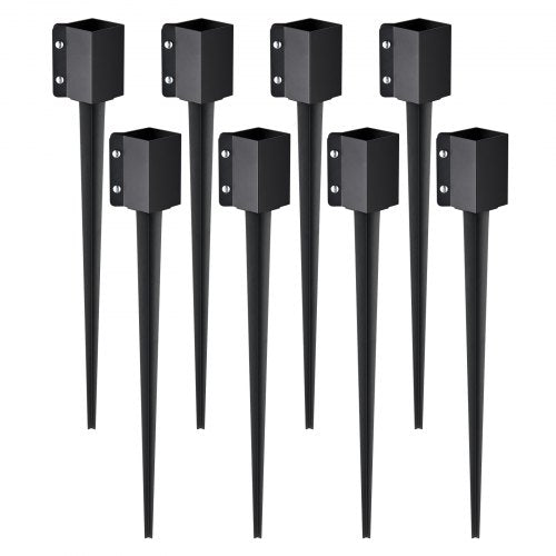 Jordspett för staketstolpar, 8-pack 36 x 4 x 4 tum ytterdiameter (innerdiameter 3,5 x 3,5 tum), metallsvart pulverlackerad jord för stolpar, för brevlådetrappor, trädgårdsräcke