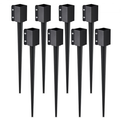 Jordspett för staketstolpar, 8-pack 36 x 4 x 4 tum ytterdiameter (innerdiameter 3,5 x 3,5 tum), metallsvart pulverlackerad jord för stolpar, för brevlådetrappor, trädgårdsräcke
