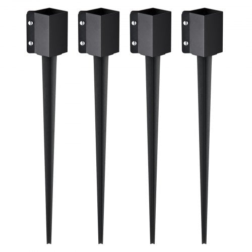 Jordspett för staketstolpar, 4-pack 36 x 4 x 4 tum ytterdiameter (innerdiameter 3,5 x 3,5 tum), metall svart pulverlackerad stolpspett, för brevlådetrappor, trädgårdsräcke