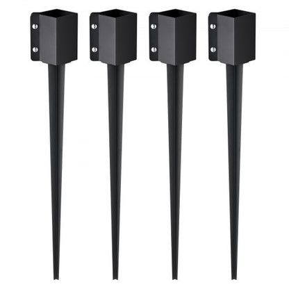 Jordspett för staketstolpar, 4-pack 36 x 4 x 4 tum ytterdiameter (innerdiameter 3,5 x 3,5 tum), metall svart pulverlackerad stolpspett, för brevlådetrappor, trädgårdsräcke