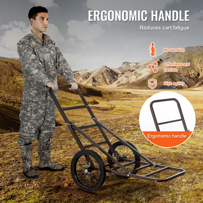 Hjortvagn, hopfällbar viltvagn med kapacitet på 136 kg, vilttransportör för hjortvagn med stora gummihjul och ergonomiskt handtag, tillbehör till kraftiga viltvagnar, redskapsvagn för jakt, fiske, vandring